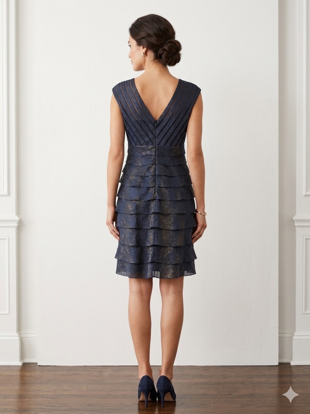 Adrianna Papell Navy Dress with Subtle Gold Accent